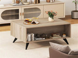 31.5" Multi-Storage Coffee Table - 3-Door CabinetBack Open Compartment, Natural Wood Texture 11870095