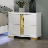 Attractive Beautiful Nightstand Bedroom Furniture White And Gold Finish Bracketed Metal Legs 1pc B011P326223