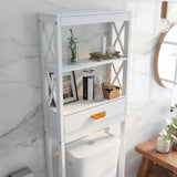 ZUN Over-the-Toilet Storage Cabinet White with one Drawer and 2 Shelves Space Saver Bathroom Rack W28227728