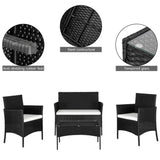 2pcs Arm Chairs 1pc Love Seat & Tempered Glass Coffee Table Rattan Sofa Set Black 38458938