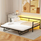 Twin Size Metal Daybed with LED and Adjustable Trundle, Pop Up Trundle, Black N750P244915B