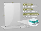 34" W x 68" H Bathroom Shower Door, Frameless Fixed 3/8" Thick Clear Tempered Glass Door T5595P495204