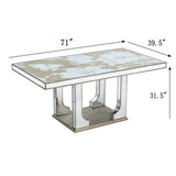 71x39.5x31.5" Large Mirrored Dining Table with Elegant Floral Design and Silver Finish W2078P248213