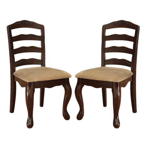 ZUN Set of 2 Fabric Padded Seat Dining Chairs in Dark Walnut and Tan B016P156224