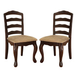 Set of 2 Fabric Padded Seat Dining Chairs in Dark Walnut and Tan B016P156224