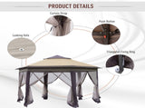 13' x 13' Pop Up Gazebo, Hexagonal Canopy Shelter with 6 Zippered Mesh Netting, Event Tent with W2225141508