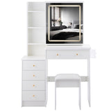 37" Middle Size Left Bedside Cabinet Vanity Table Cushioned Stool Dresser Set, 2 AC2 USB Socket, W936P224319