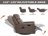 Camel Brown Genuine Leather Heat Massage Manual Recliner Chair with Rocker and Swivel for Living W1803P323716