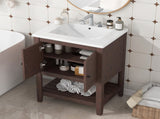 24" Brown Modern Sleek Bathroom Vanity Elegant Ceramic Sink with Solid Wood Frame Open Style N725P246473D