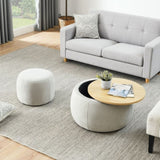 Round Storage Ottoman, 2 in 1 Function, Work as End table and Ottoman,with small seat,Light W487P165699