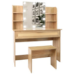 ZUN Vanity Desk Set Stool & Dressing Table with LED Lighting Mirror Drawer and Compartments Modern Wood W1673123627