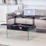 ZUN Multifunctional Lift Top Coffee Table -Black Marble Pattern, Essential for Modern Homes.Tempered W2920P226077