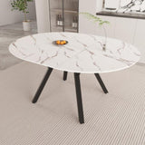 47-63 " extendable white circular dining table, 4-6 person kitchen dining table, modern coffee table 79089534