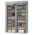 ZUN FCH Double Row 10-Tier Non-Woven Fabric Shoe Cabinet with Iron Pipes and Plastic Components, Gray 25457979