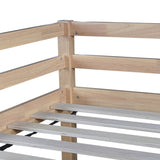 ZUN Twin Low Loft Bed with Slide, Ladder, Safety Guardrails, Rubber Wood Twin Loft Bed,White Oak W504P218527