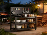 Outdoor Grill Cart Table with Pegboard, Indoor and Outdoor Pizza Oven Table with Lockable 91535254