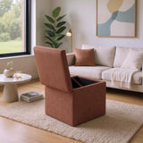 Brown Linen-Textured Storage Ottoman with Black Rubber Feet Compact Square Seat with Hidden 46931378