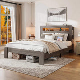 Bed Frame Queen Size, Wood Platform Bed Frame with Storage LED Light Headboard and 2 USB , Noise 65913119