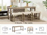 4-Piece Bar Table Set with Power Outlet, Dining Bar Table and Chairs Set,Bar Table Set with 3 Padded W1998P193826