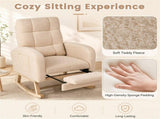 Nursery Rocking Chair with Retractable Footrest, Teddy Fleece Upholstery, 2 Side Storage Pockets, 87972180