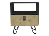 Nightstand 24"H , Sleek Design with Hairpin Legs and One Drawer, Black / Macadamia B097P167470