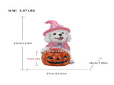 Halloween White Teddy Puppy Figurine, Witch Dog Holding Pumpkin Candy Bowl Decoration 01838696