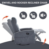 Manual Recliner Chair with Rocker and Swivel in Fabric for Living Room, Grey 73990766