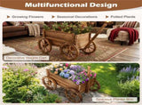 Vintage Wood Flower Pot Stand Wagon Cart with Drainage Hole 44LBS Capacity for Indoor Outdoo 35797898