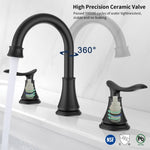 ZUN 2-Handle 8 inch Widespread Bathroom Sink Faucet Matte Black Lavatory Faucet 3 Hole 360&deg; Swivel Spout 99411719