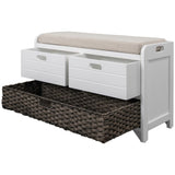 ZUN Storage Bench with Removable Basket and 2 Drawers, Fully Assembled Shoe Bench with Removable Cushion 21731624