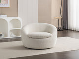 Winnie Modern Teddy Boucle Fabric Barrel Chair, 360&deg Swivel, White T2574P184972