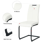 ZUN Modern White PU dining chair living room chair upholstered chair, black metal chair leg design, W210P199101