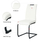 ZUN Modern White PU dining chair living room chair upholstered chair, black metal chair leg design, W210P199091