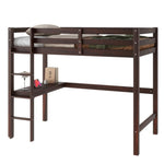 ZUN Twin Loft Pine Wood Bed with built-in desk, Safety Guardrails, Ladder,Espresso W504P148552