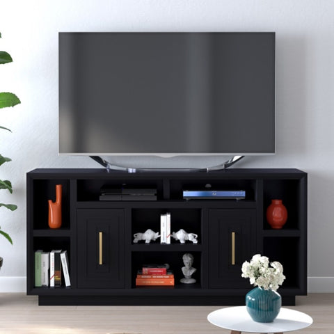 ZUN Bridgevine Home Sunset 67 inch TV Stand Console for TVs up to 80 inches, No Assembly Required, Black B108P160200