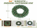 36" Snow-Tipped Pinecone Wreath, 200 PVC Tips, 70 Warm White LEDs with 8 Modes, Battery Box 34216235