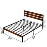 Iron Platform Bed Frame with Rustic Wood Headboard & Footboard - Brown W2992P233432