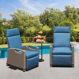 ZUN Outdoor Recliner Chair, Patio Recliner with Hand-Woven Wicker, Flip Table Push Back, Adjustable W1859P196402