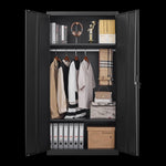 ZUN Metal Armoire Wardrobe Cabinets,70" Black Locker Steel Wardrobe Bedroom Storage Cabinet with Doors W1247P221093