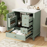 30" Bathroom Vanity with Sink, One Door with Shelf and Three Drawers, Soft Close Door, Light Green N759P225994G