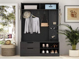 Hall Tree with 6 Hooks,Coat Hanger, Entryway Bench, Storage Bench,for Entrance, Hallwa,black W1321P444289