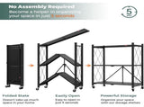 3-Tier Heavy Duty Metal Rack Foldable Shelf Organizer, Kitchen Storage Cart with Lockable Wheel 53848722