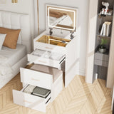 23.6'' Wide Makeup Vanity Table with Flip Top Lighted,Storage Makeup Stool,3 in 1 Vanity Desk with W2887P284271