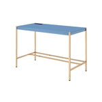 ZUN Navy Blue and Gold Writing Desk with USB Ports B062P184573