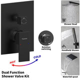 ZUN Male NPT Bathtub Shower Faucet Set, Waterfall Tub Faucet with 12-Inch Matte Black Rain Shower Head 98675835