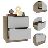 Kaia Nightstand , End Table, Side Table Two Drawers, Metal Handle -White / Pine B20092066