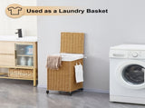 78L Laundry Hamper with Lid and Wheels, Woven Rattan Rolling Laundry Hamper 70463493