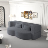Modern Floor Sofa with 2 Pillows,Convertible Teddy Fabric Foam-Filled Sleeper Sofa Bed,15" Full Size 73126856