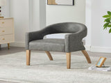 Modern Upholstered PU Open Back Accent Armchair Barrel Dining Chair with Weathered Rubberwood Legs, W3118P307511