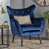 Seigfried Mid-Century Velvet Arm Chair, Navy Blue / Black, 28.5D x 34.25W x 39.75H in 56589.00NVLTNBLU